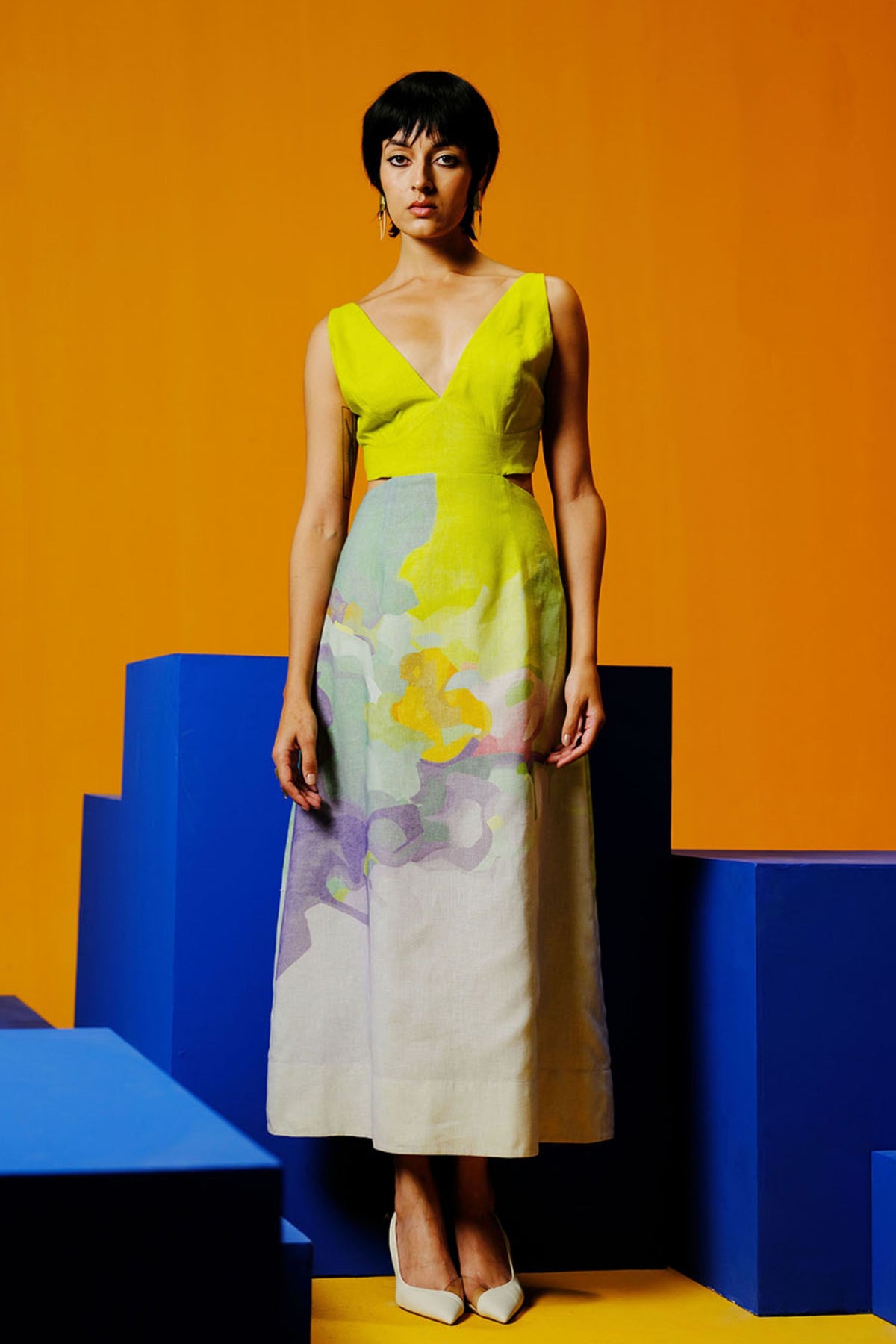 Blue and Green Cut-Out Dress