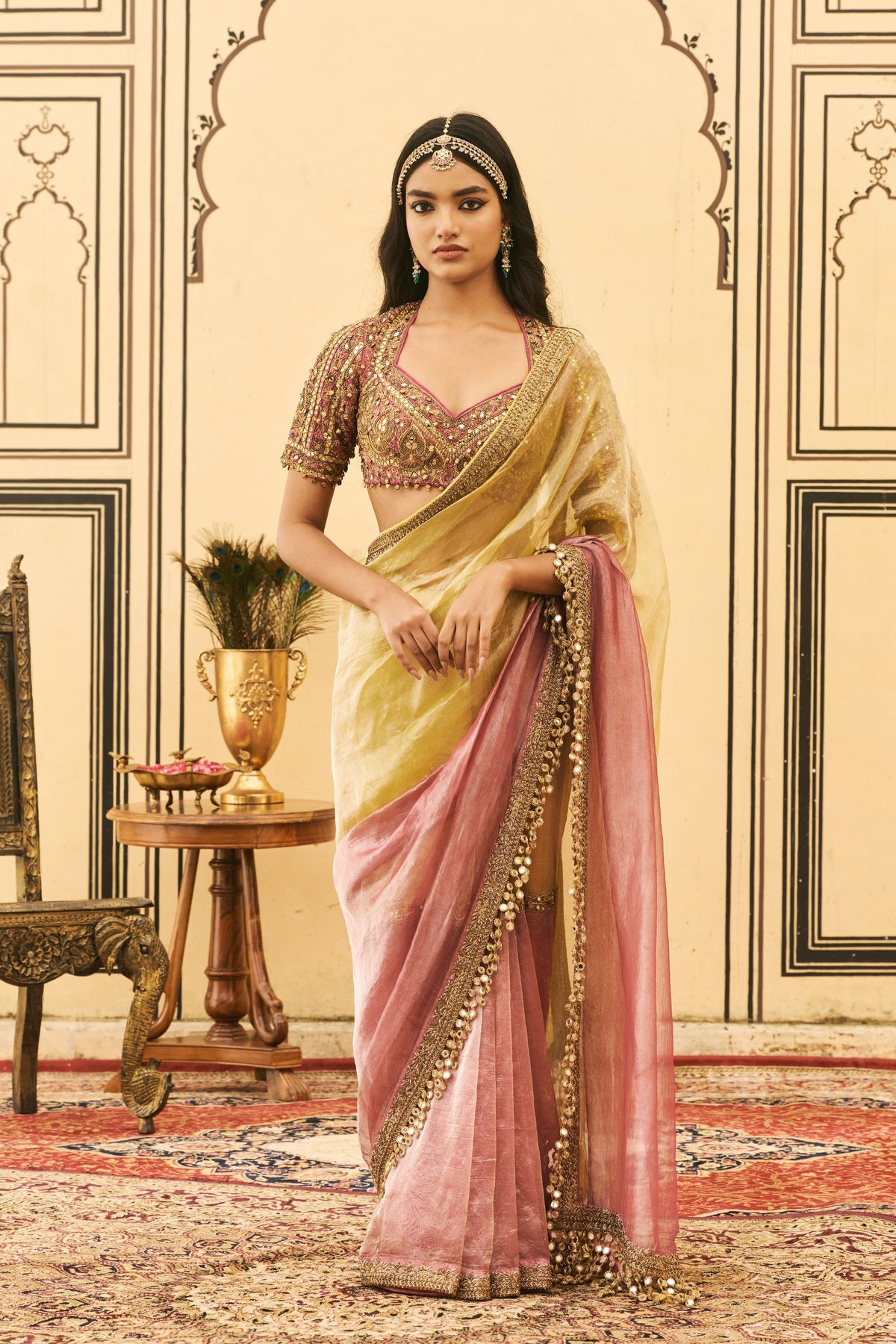 Peela Zardosi Saree Set
