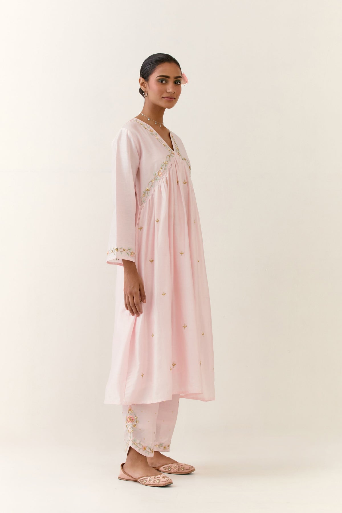 Pink Hand Embroidered Kurta
