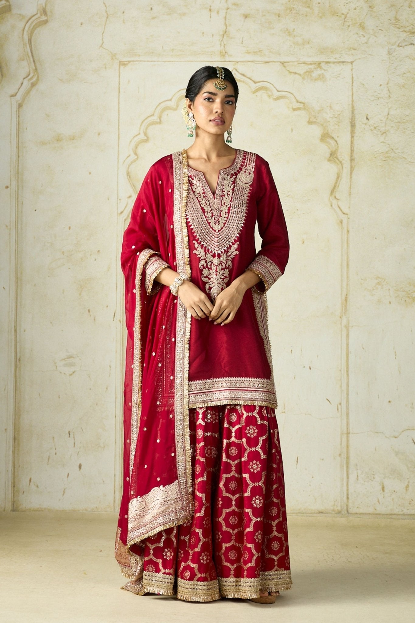 Red Ameena Sharara Set - Gopi Vaid - Elahe