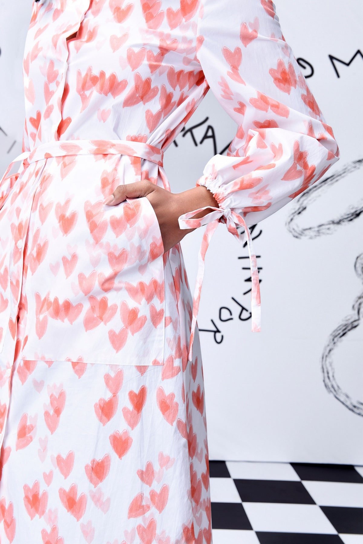 Heart Print Dress Coral Peach