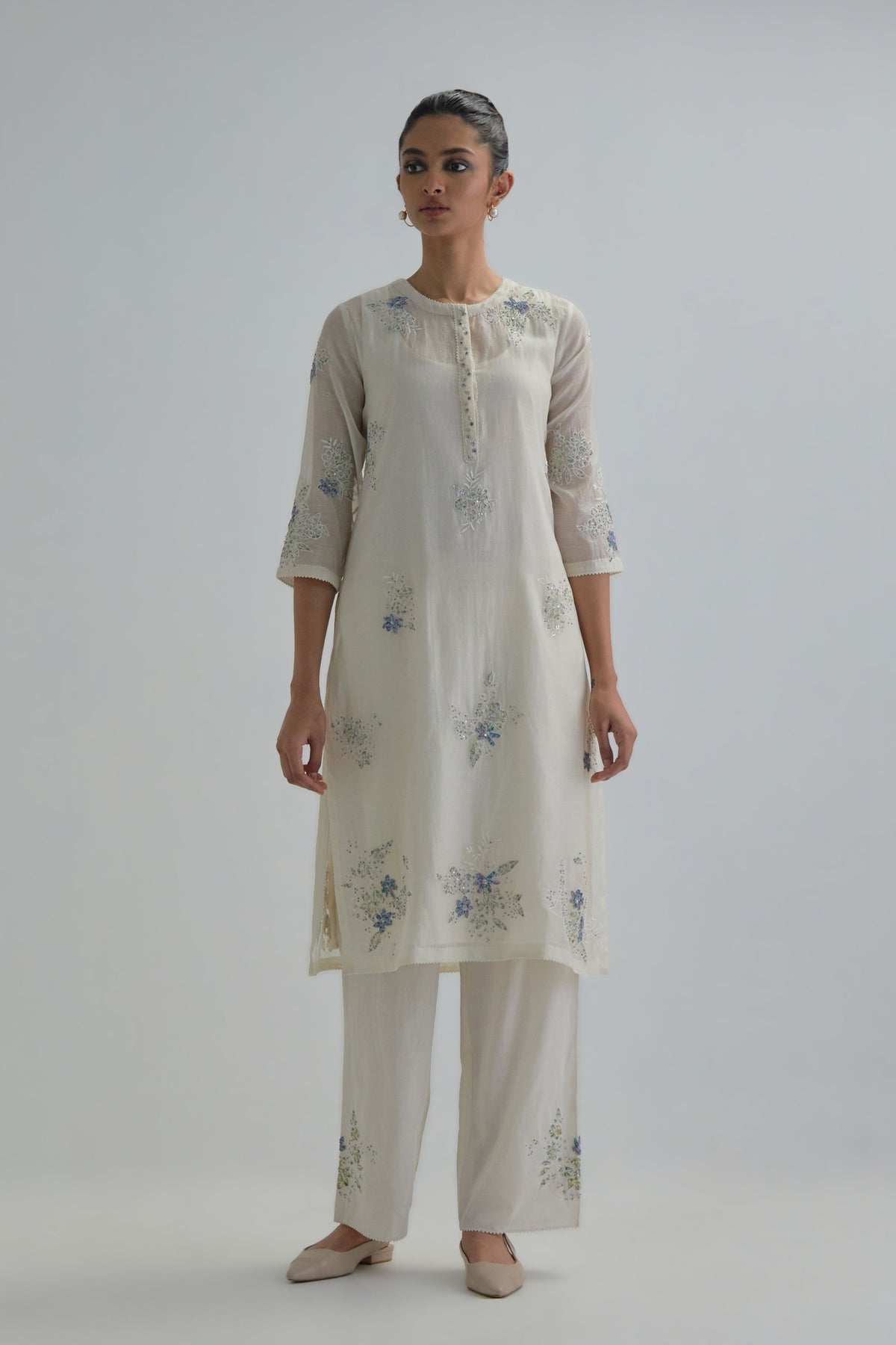 Blue Beaded Kurta And Pants