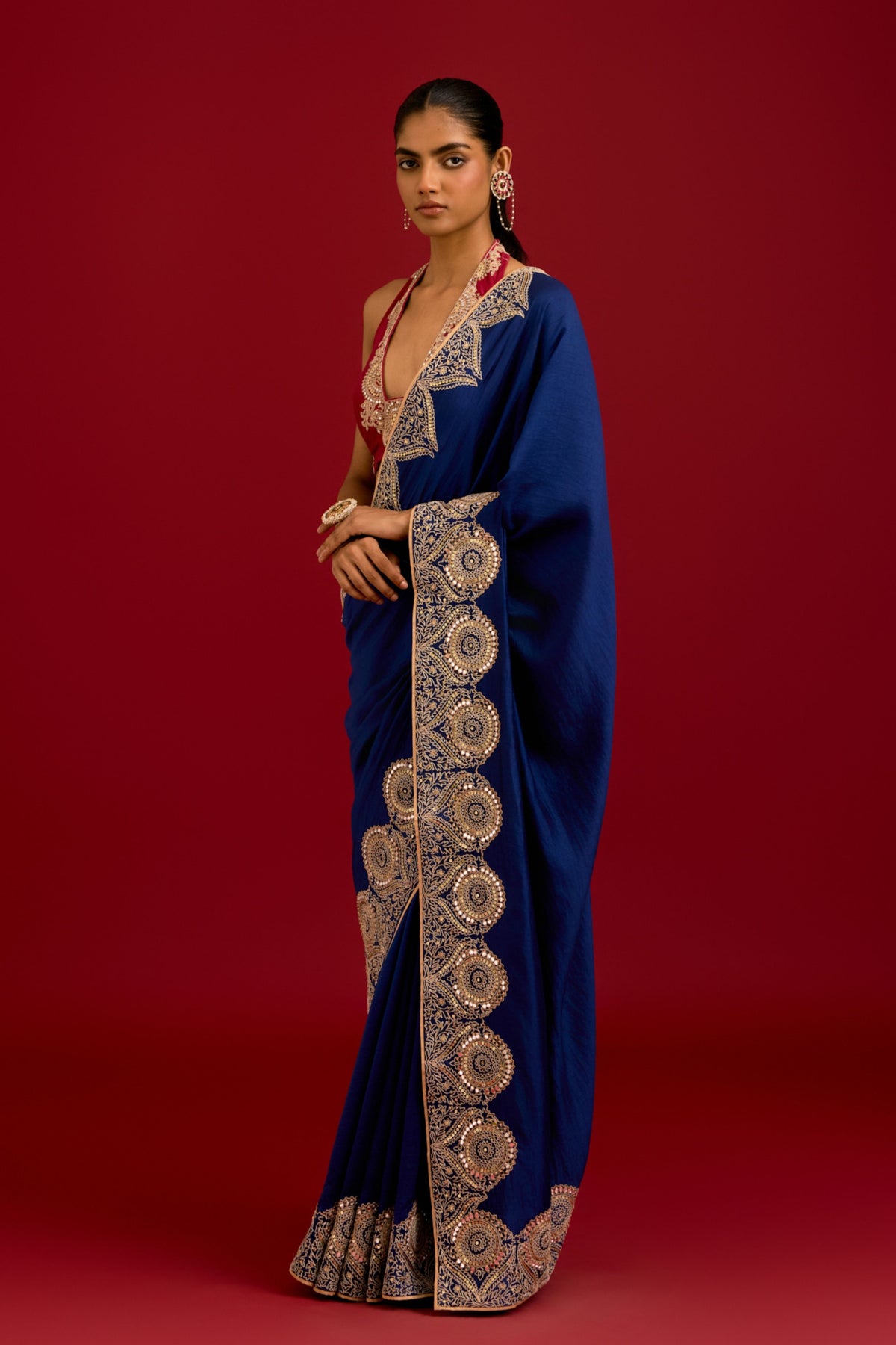Navy Blue Silk Saree Set