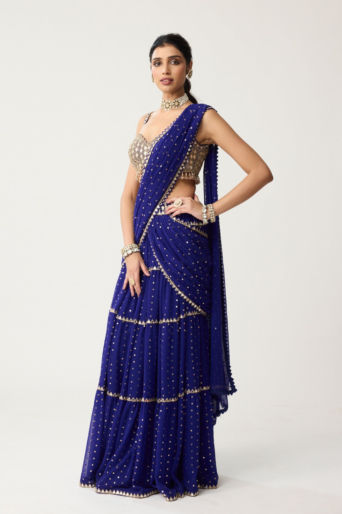 Persian Blue Multi-tier Saree Set