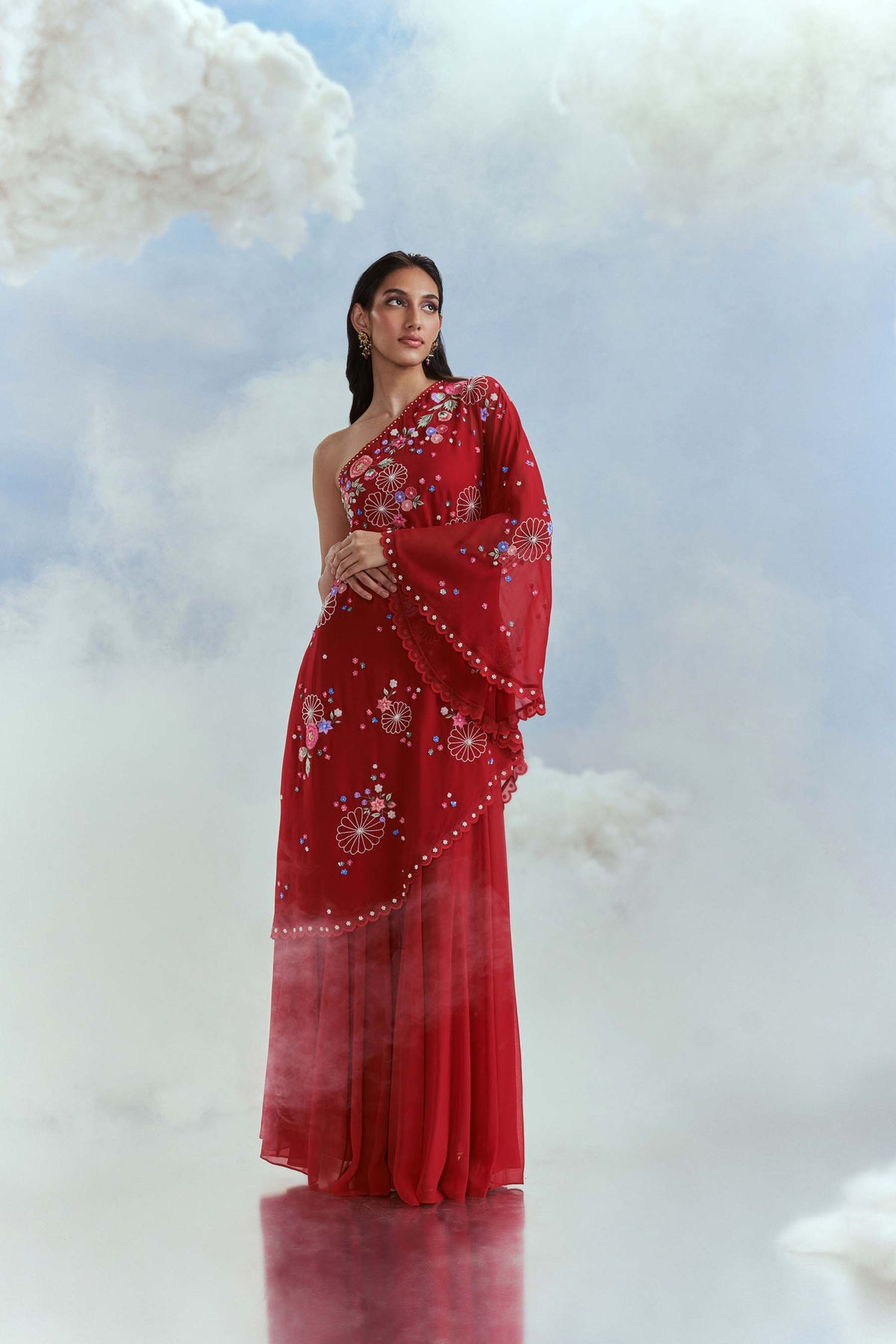 Red Lunar Blossom Sharara Set