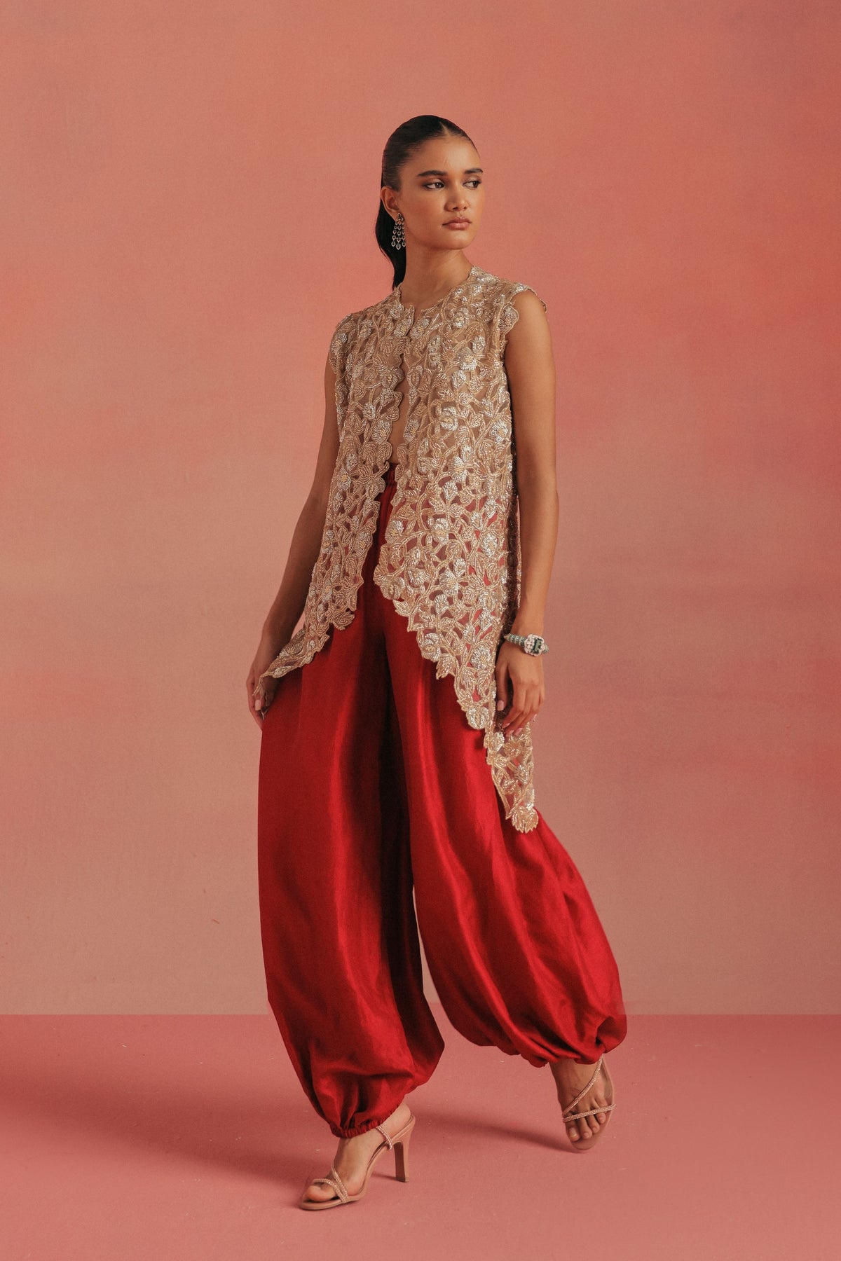 Long Asym Gilet Dhoti Set