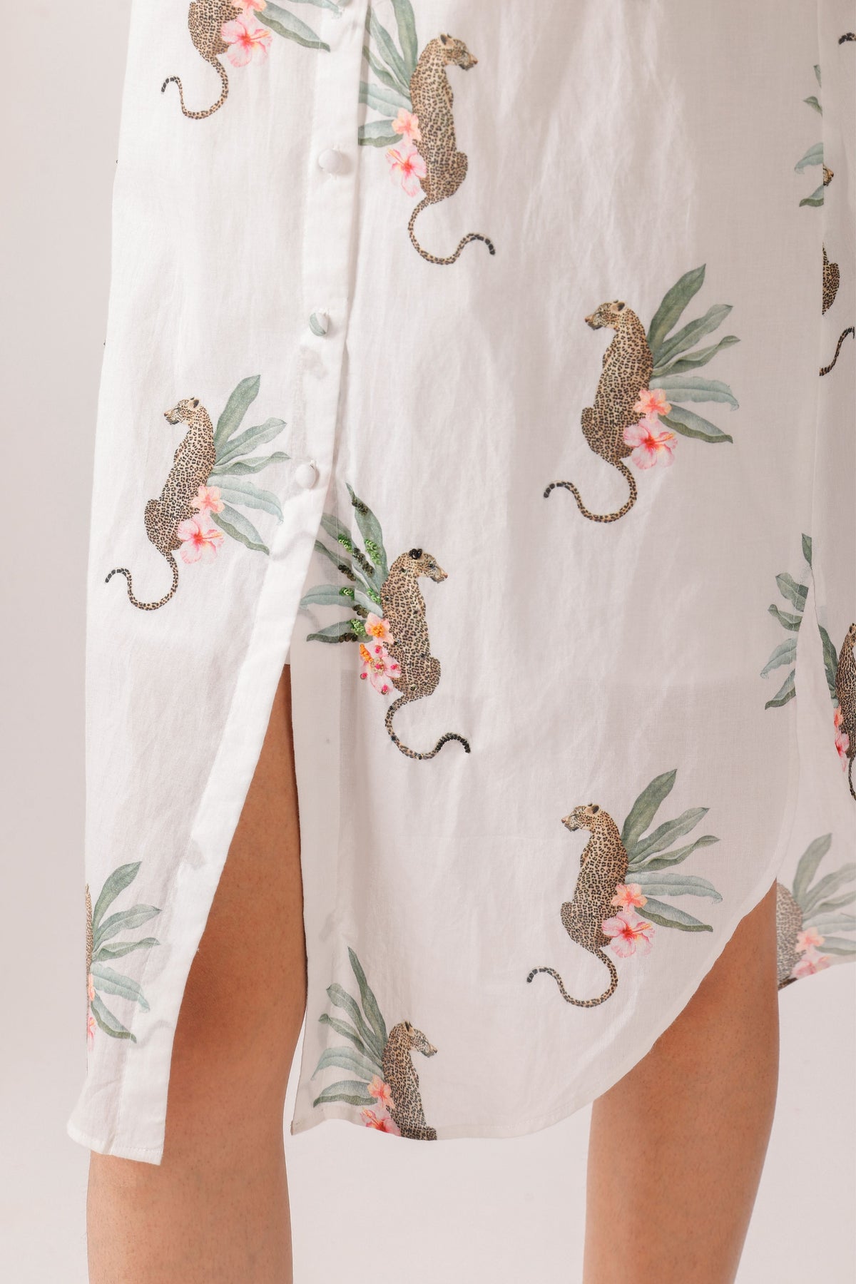 Embroidered Leopard Print Shirt Dress