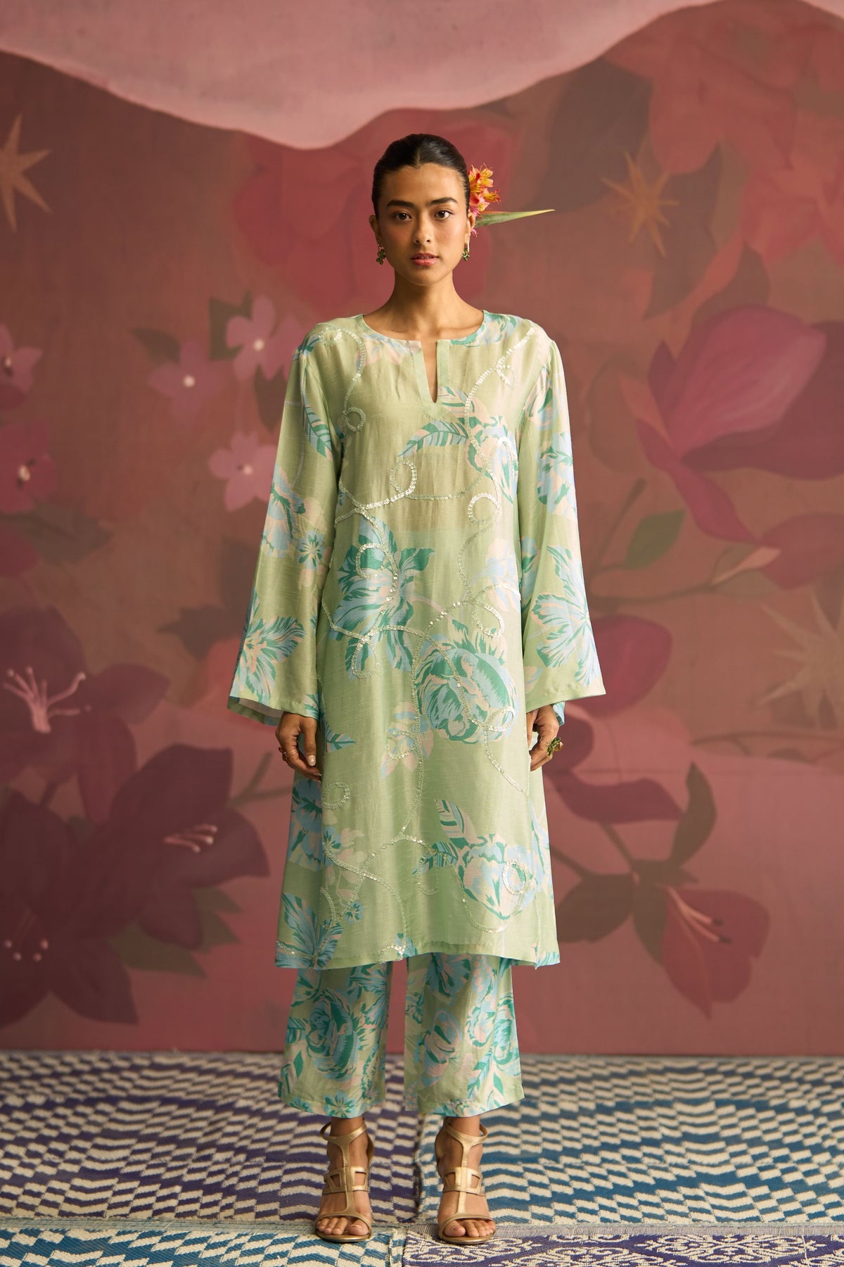 Mint Sage Bloom Kurta Set