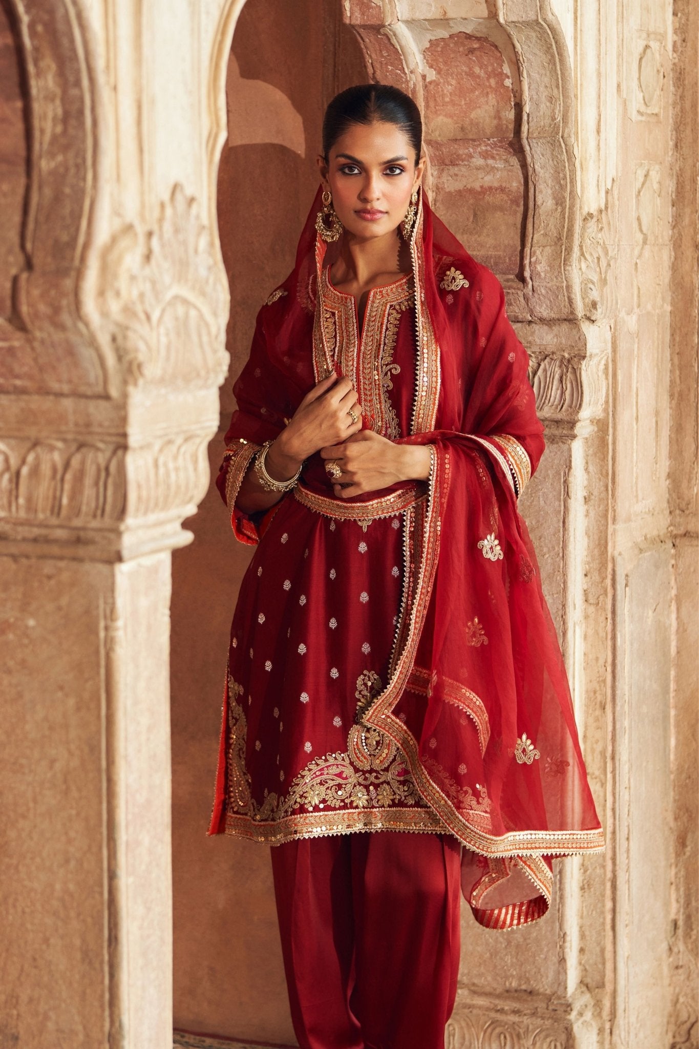 Mehwish Red Kurta Set - Sheetal Batra - Elahe