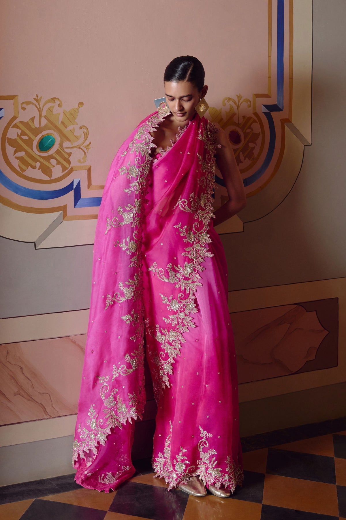 Pink Ombre Saree Set