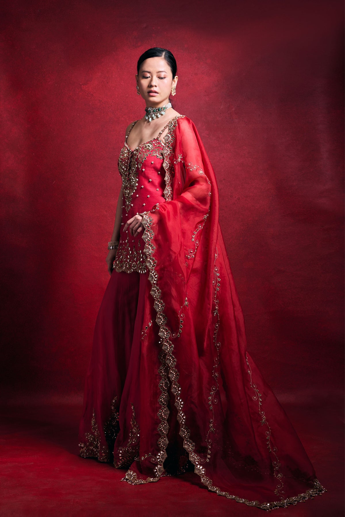 Red and Pink Sharara Set