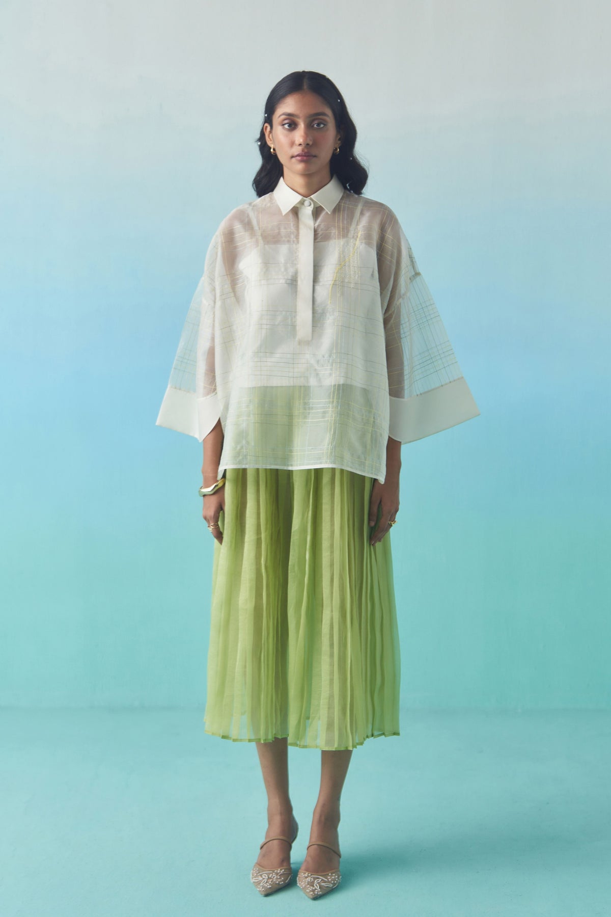 Oversized Sheer Check Top