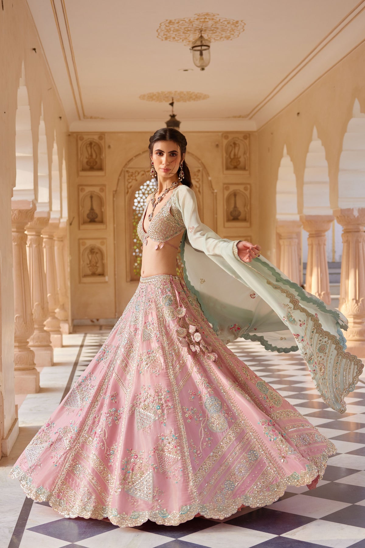 Flamingo Pink Embroidered Lehenga Set