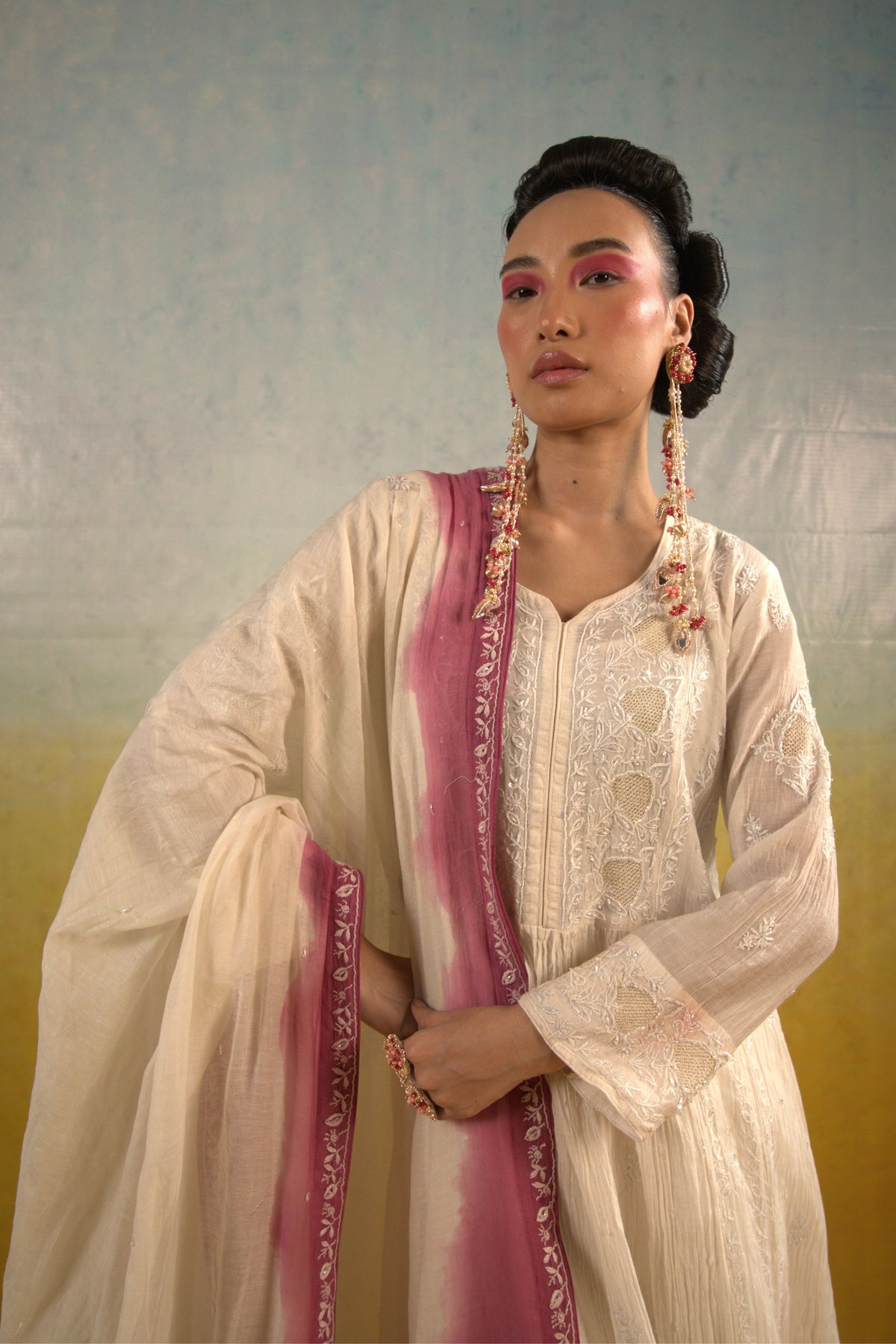 White Jaali embroidered Anarkali Set