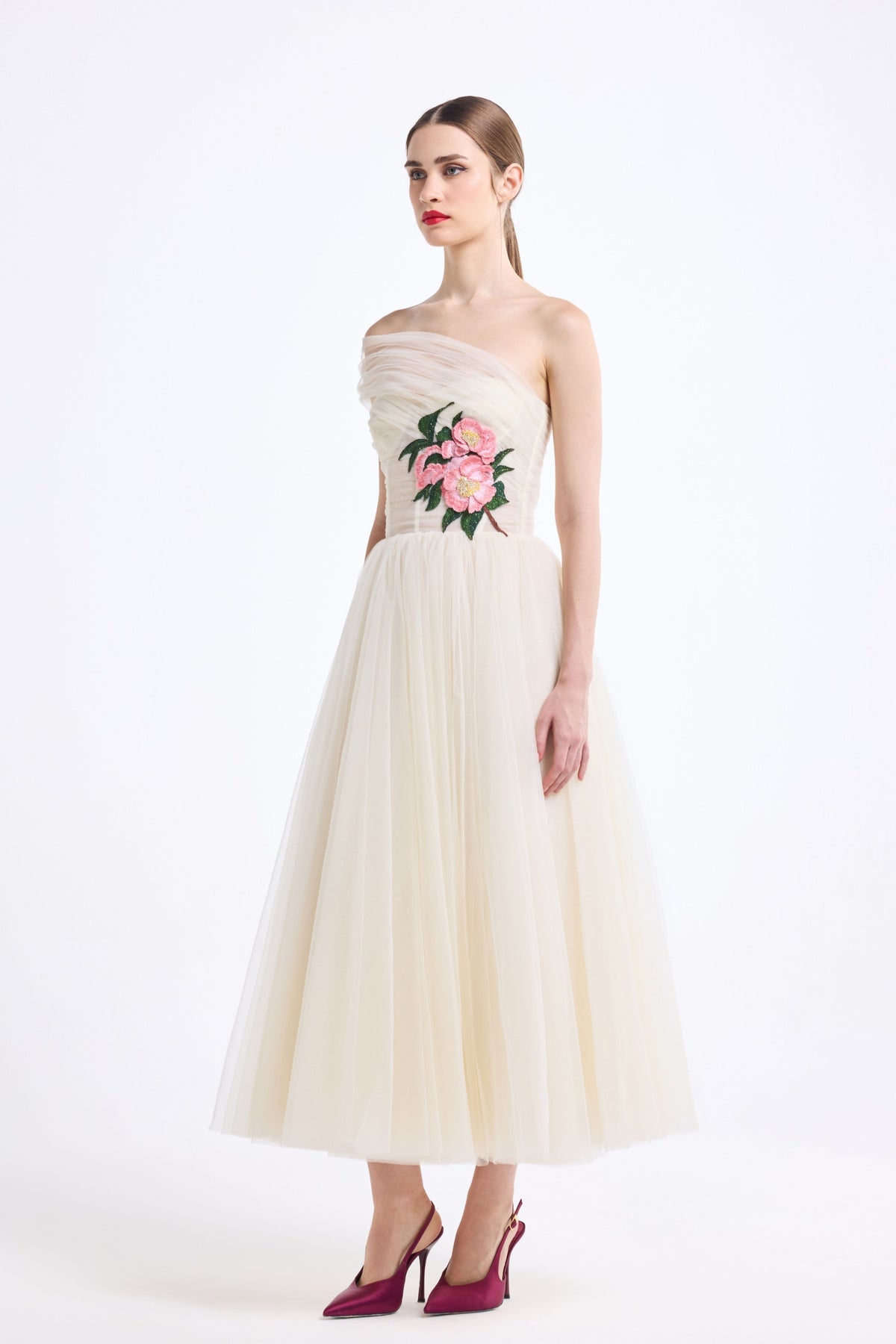 One Shoulder Draped Midi