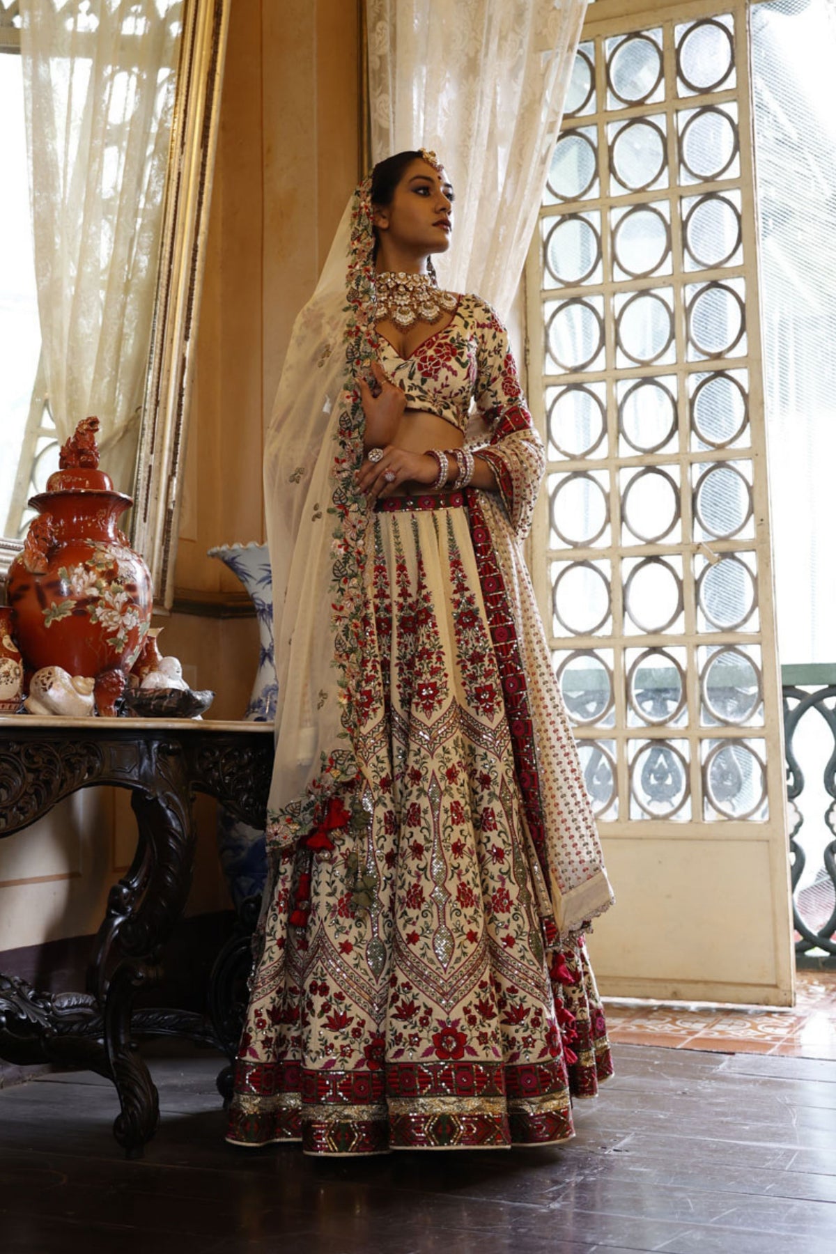 Ivory Lehenga with Ivory Choli and Ivory Dupatta