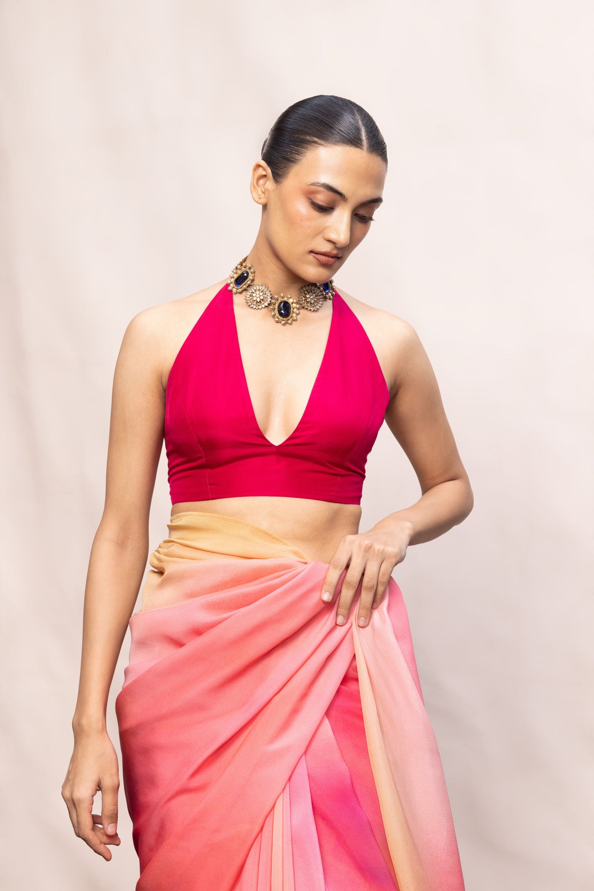 Pink & Pista Ombre Chiffon Saree