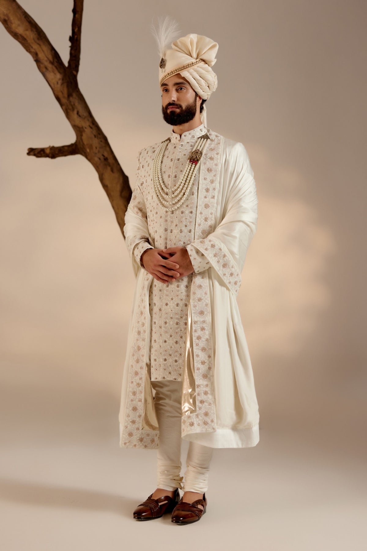 Albino White Sherwani Set