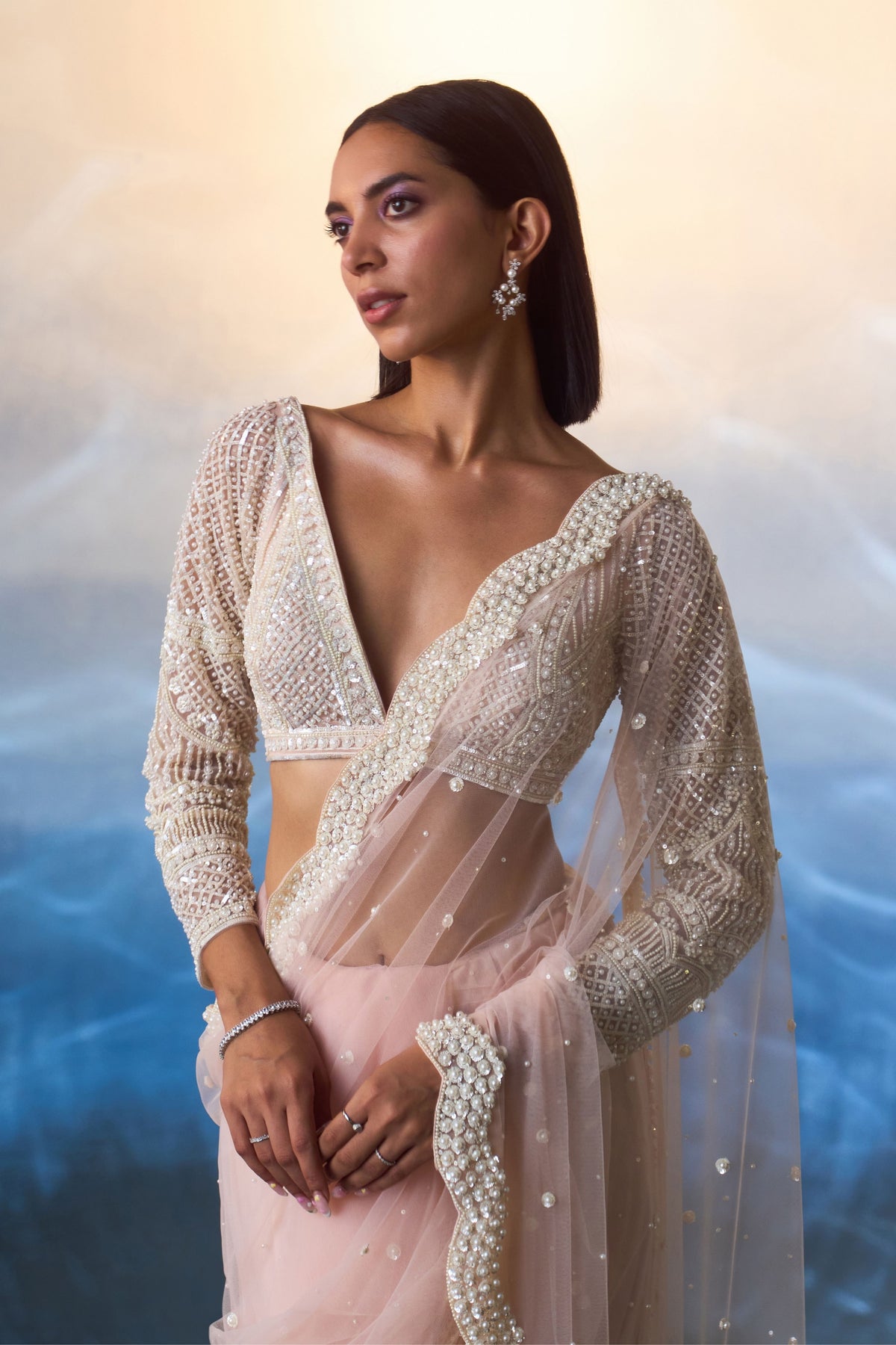 Light Peach Saree Set