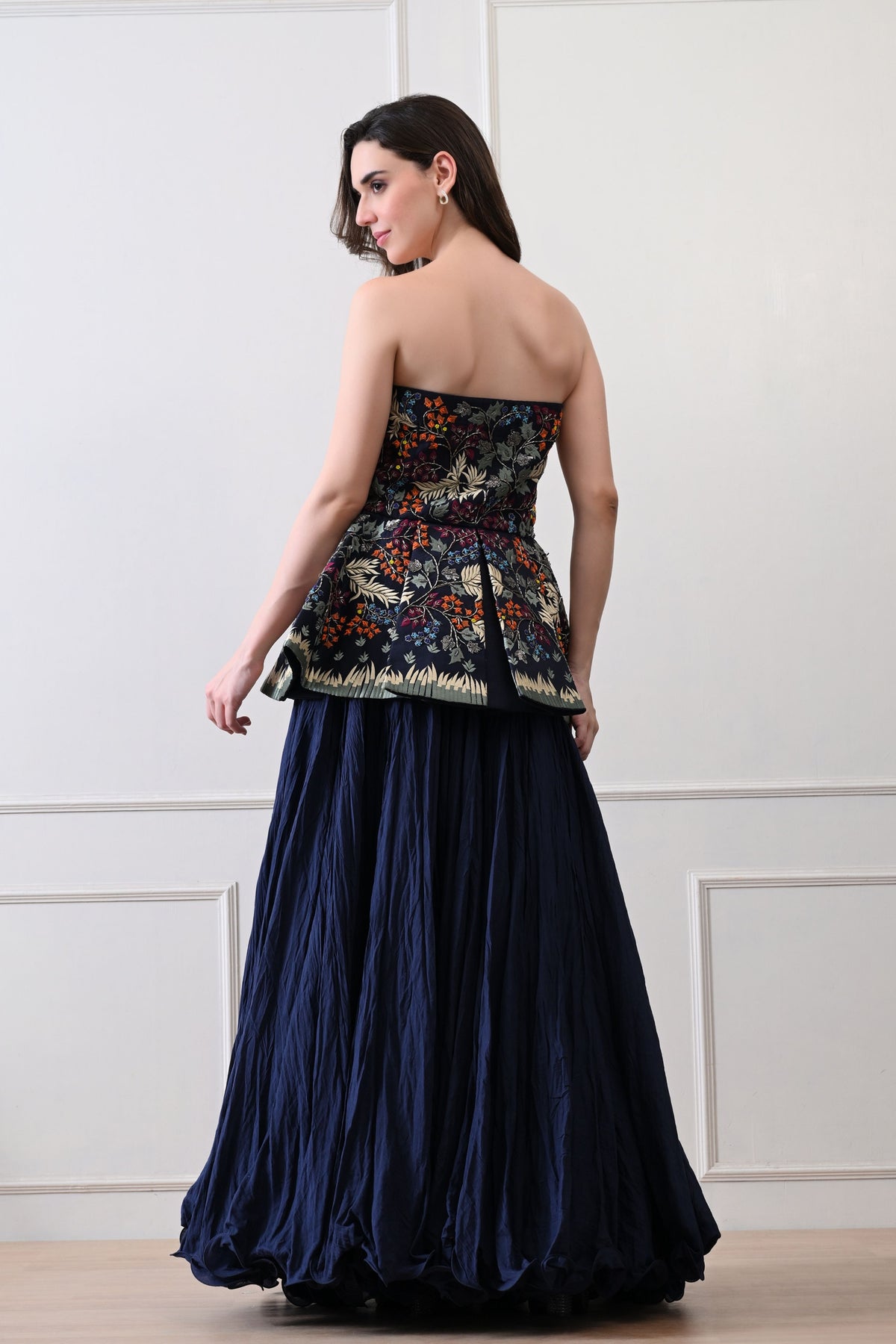 Blue Strapless Peplum Skirt Set