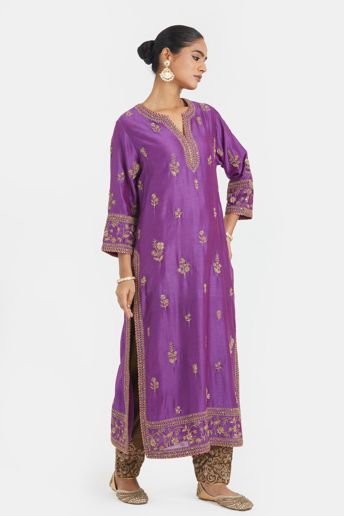 Purple Chanderi Kurta Set