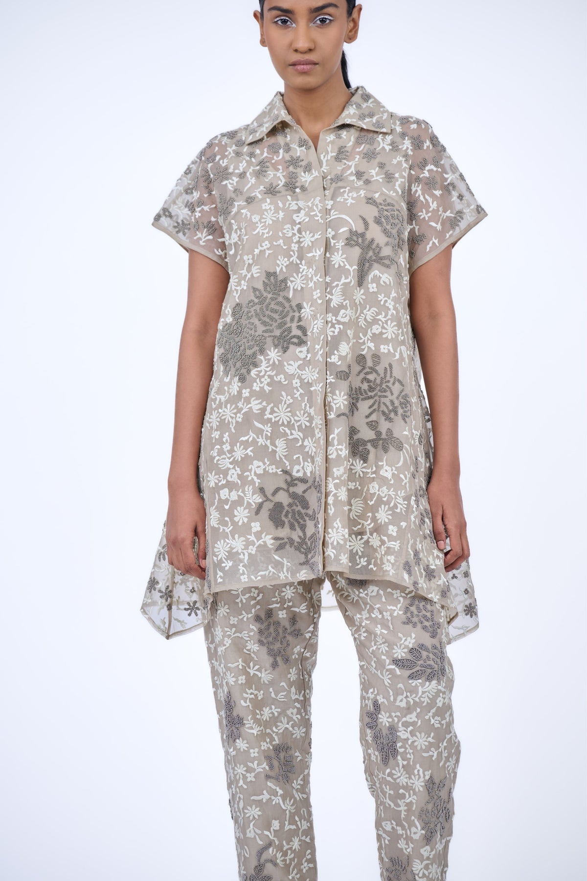 Silk Organza Beadwork Shirt
