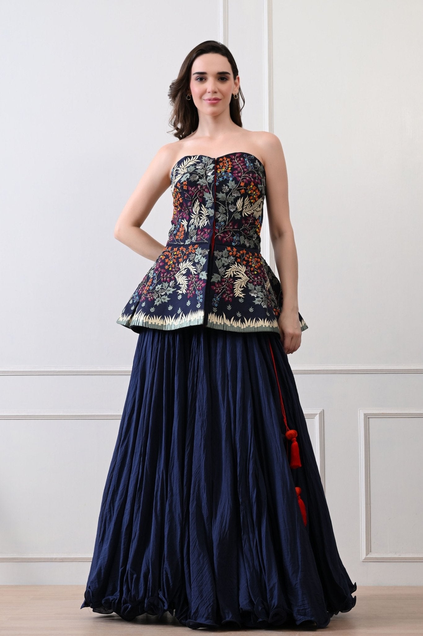 Blue Strapless Peplum Skirt Set - Samant Chauhan - Elahe