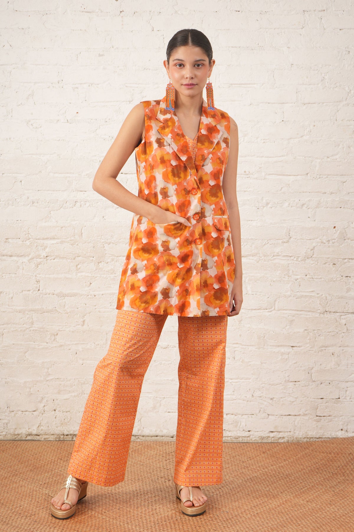 Rust Printed Jacket Set