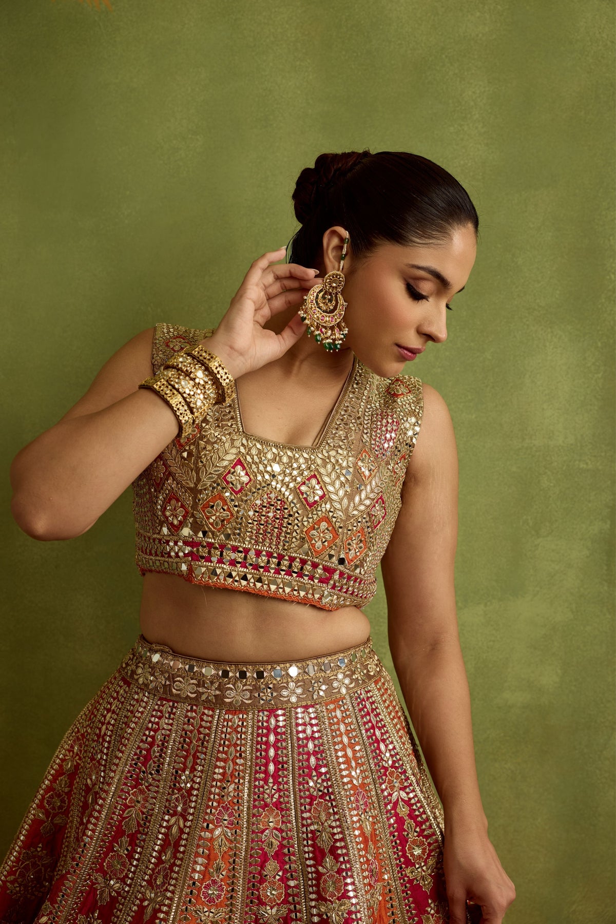 Bronze Patch Silk Lehenga Set