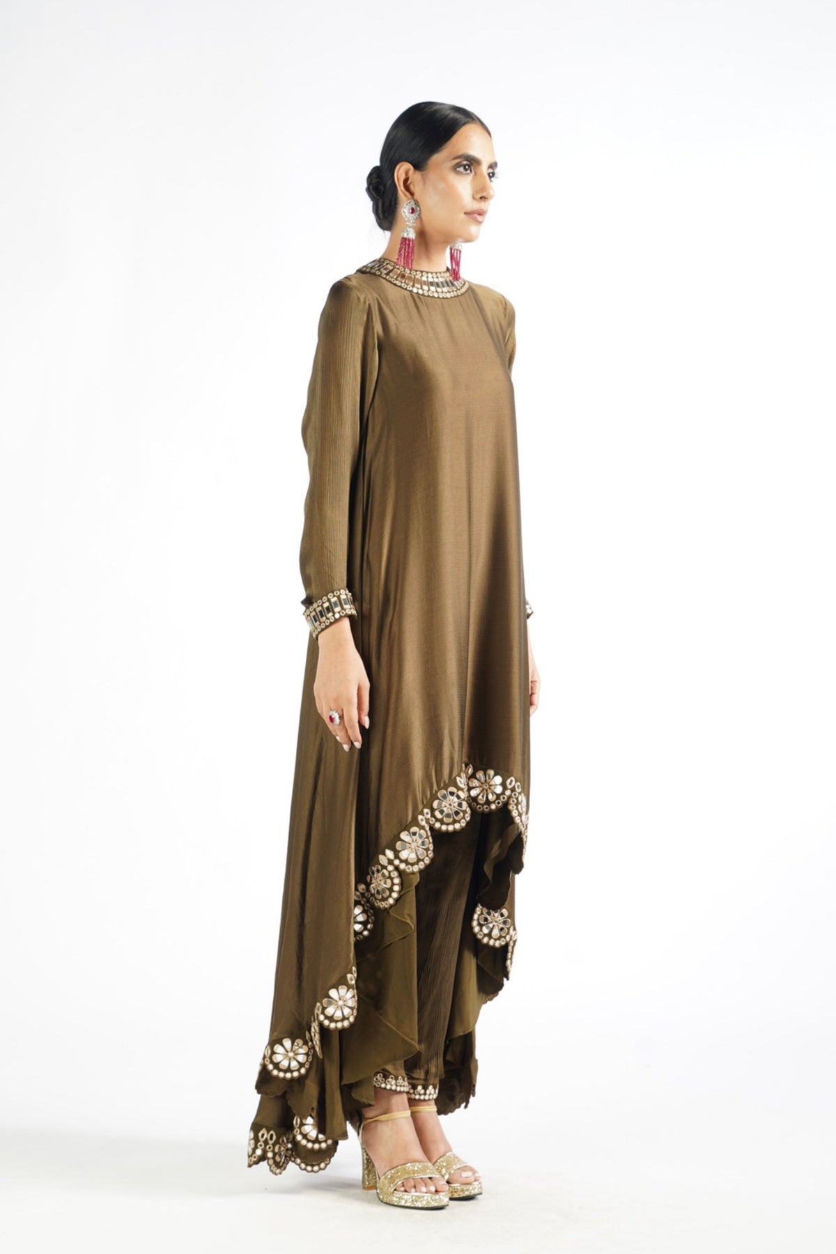 Olive Green Scallop Pant Kurta Set