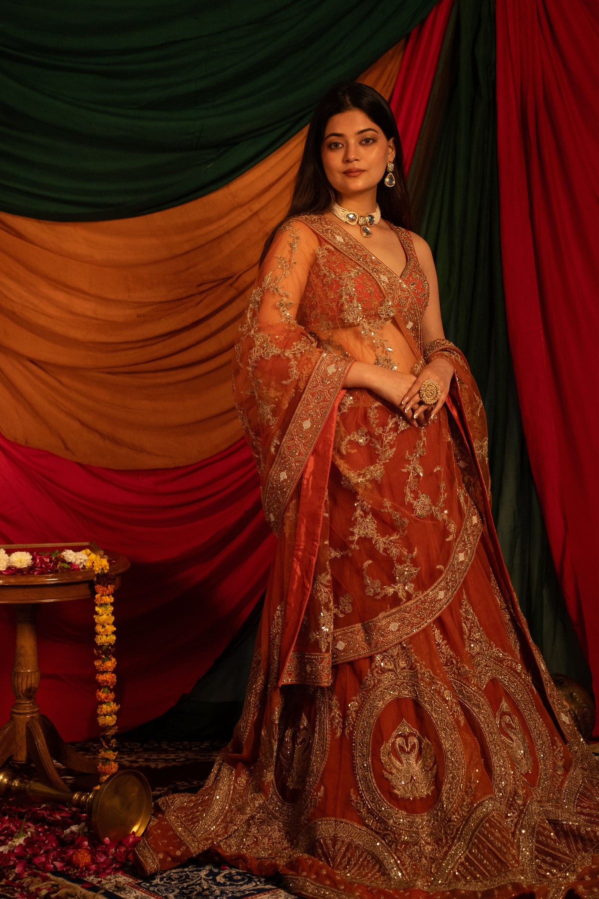 Kumkumi Kesariya Lehenga Set