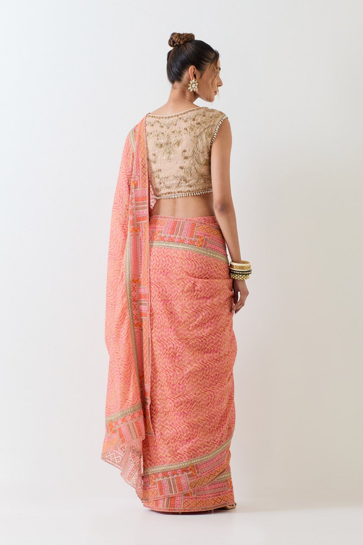 Gold Orange Saree Set