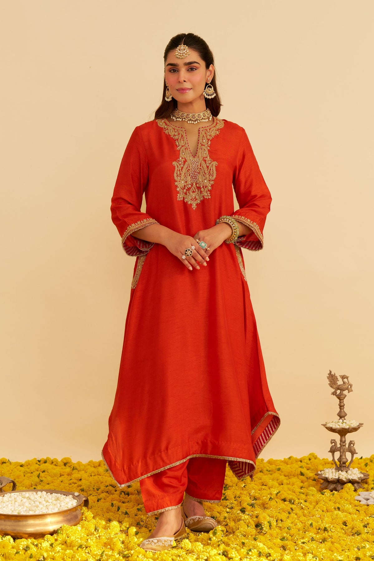 Burnt Orange Kaftan With Salwar