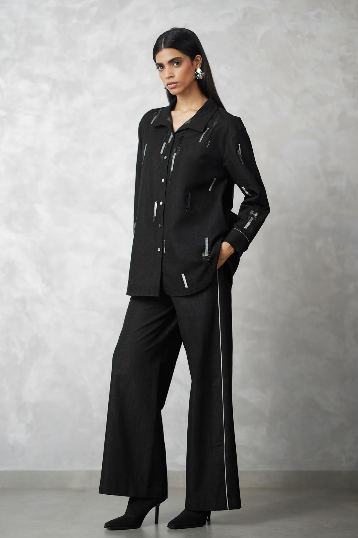 Denim Stripe Black Co-ord Set