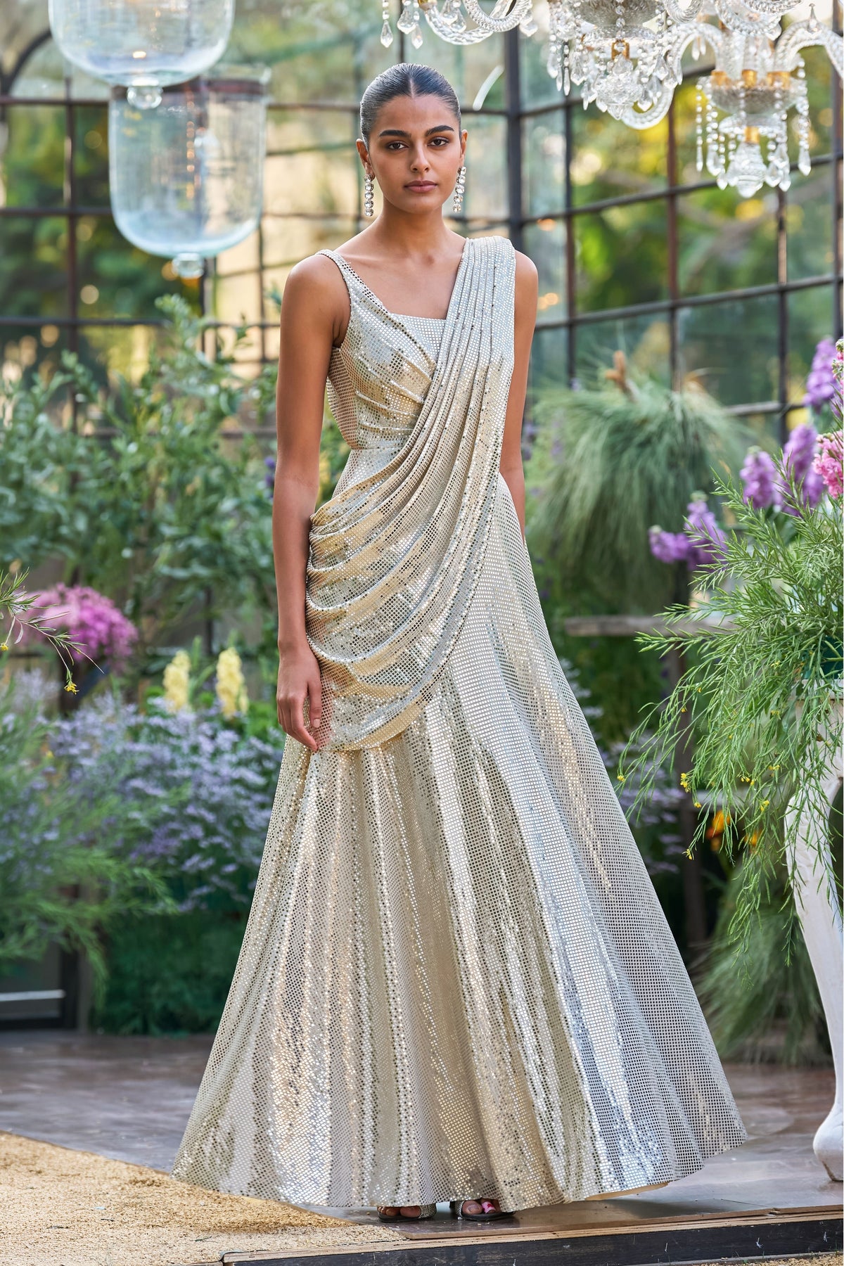 Shimmer Draped Sari Gown