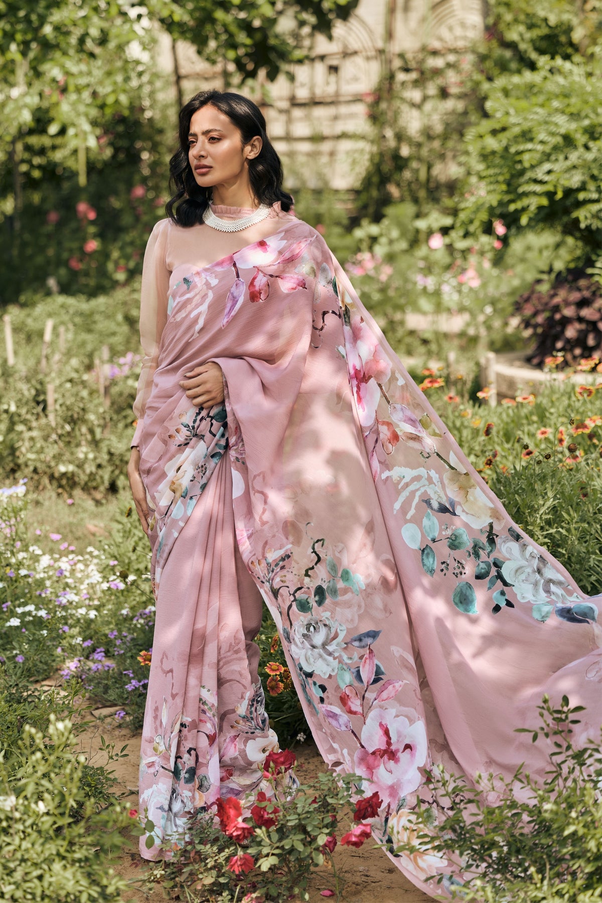 Julie Old Rose Chiffon Saree