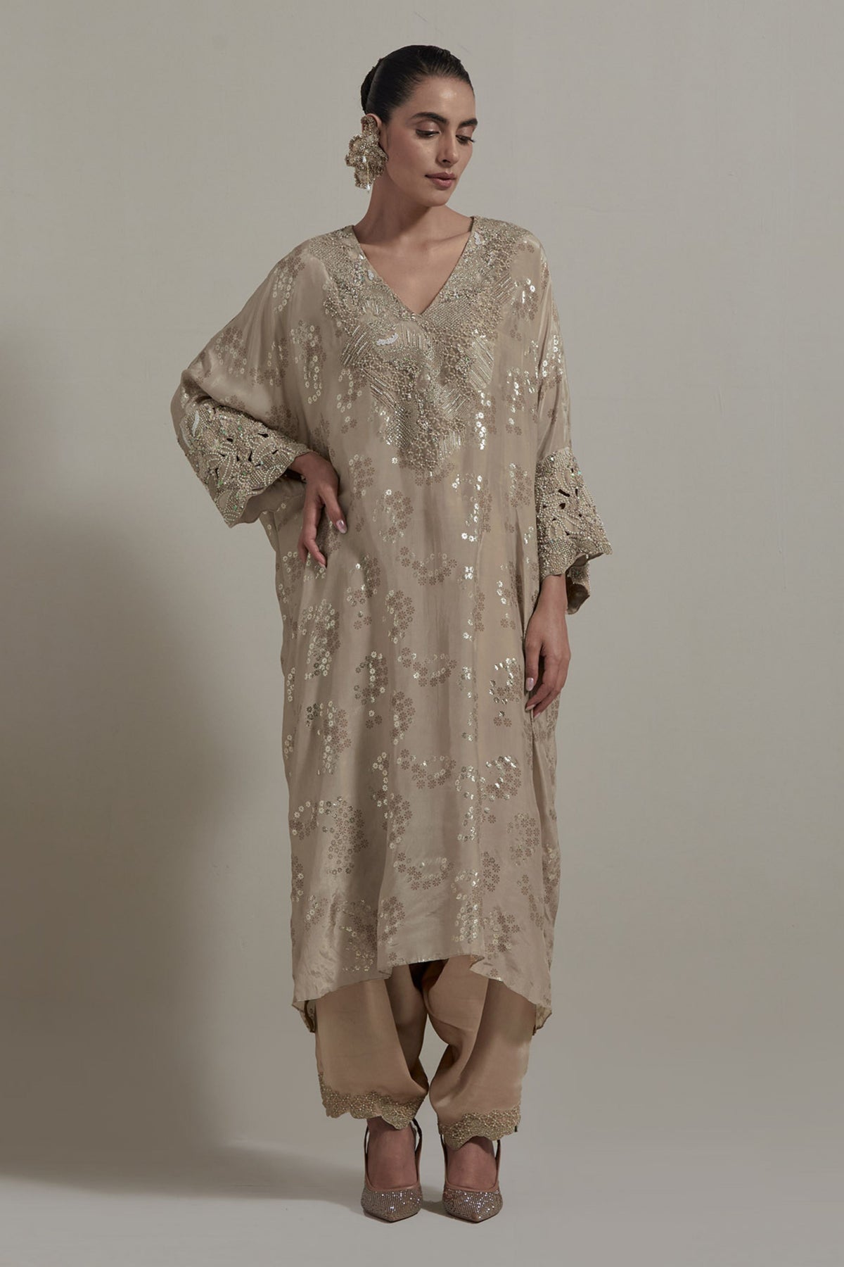 Beige Embroidered Kurta Set