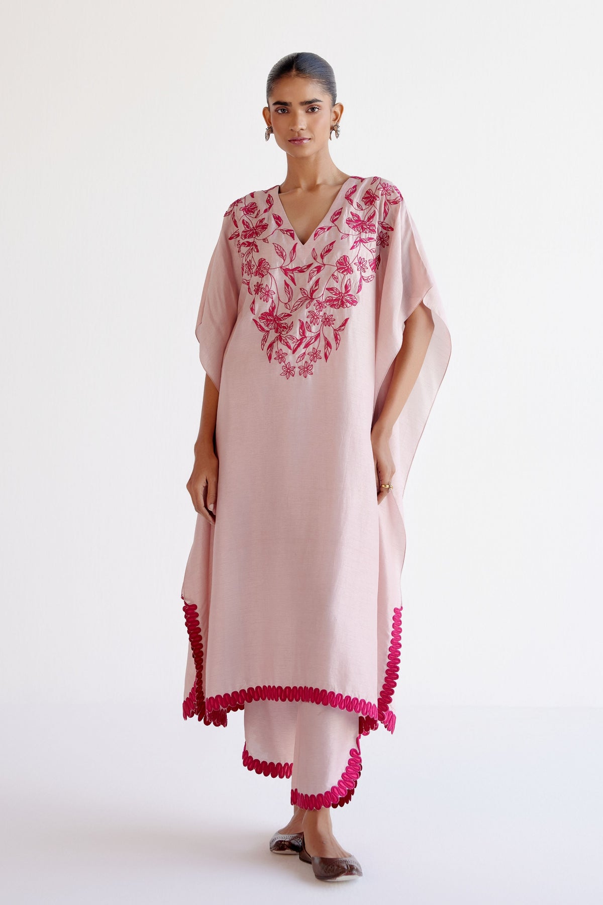 Embroidery Blush Pink Kaftan Set