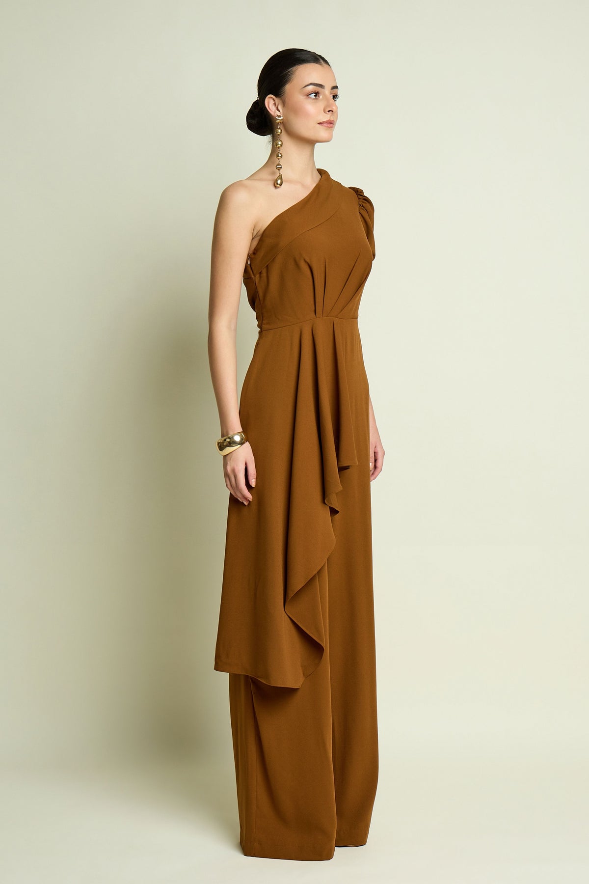 Tan One Shoulder Jumpsuit