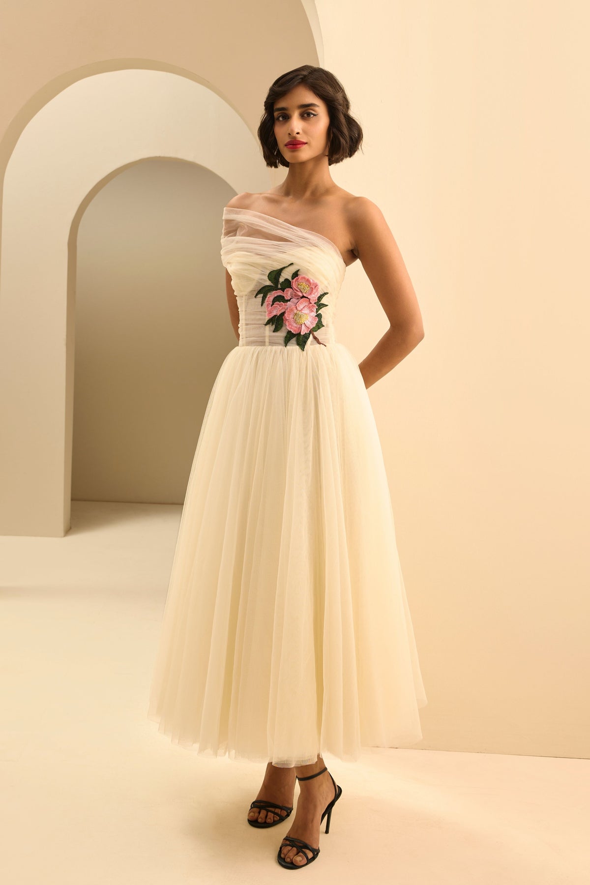 One Shoulder Draped Midi