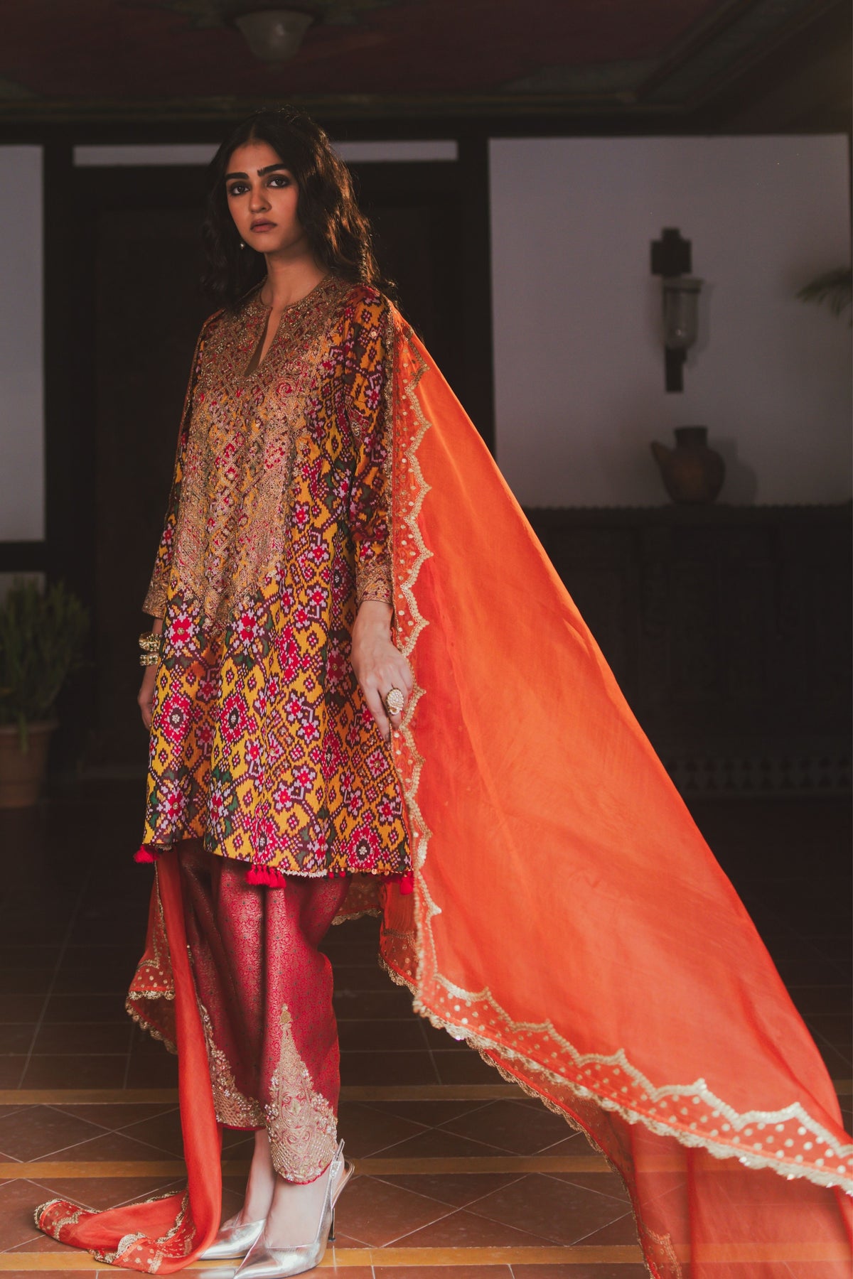 Rust With Red Gul Dupatta