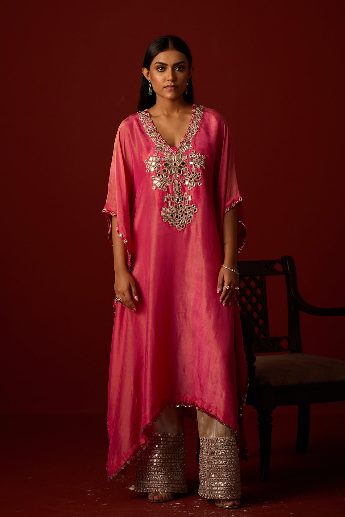 Rani Pink Mirror Work Kaftan