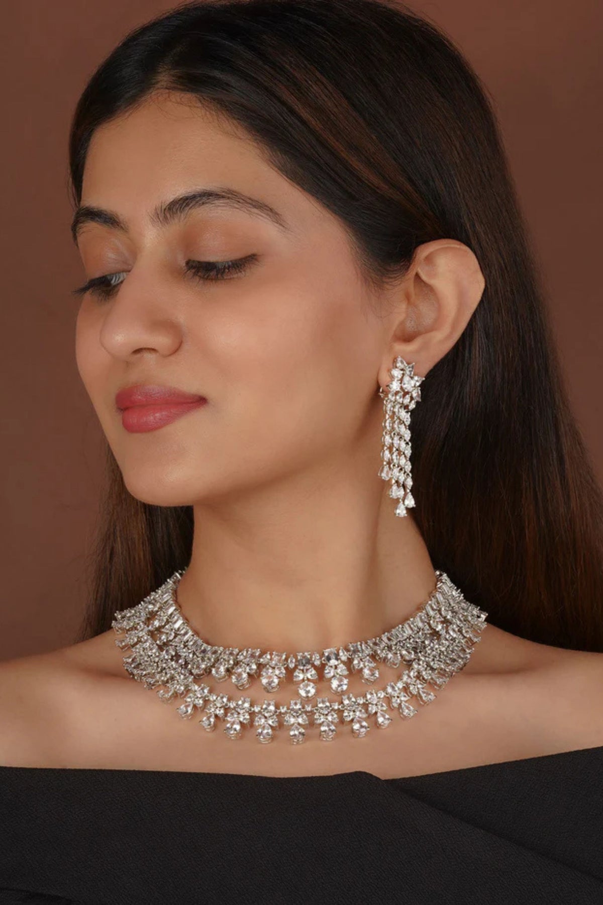 Silver Plated Faux Diamond Necklace Set