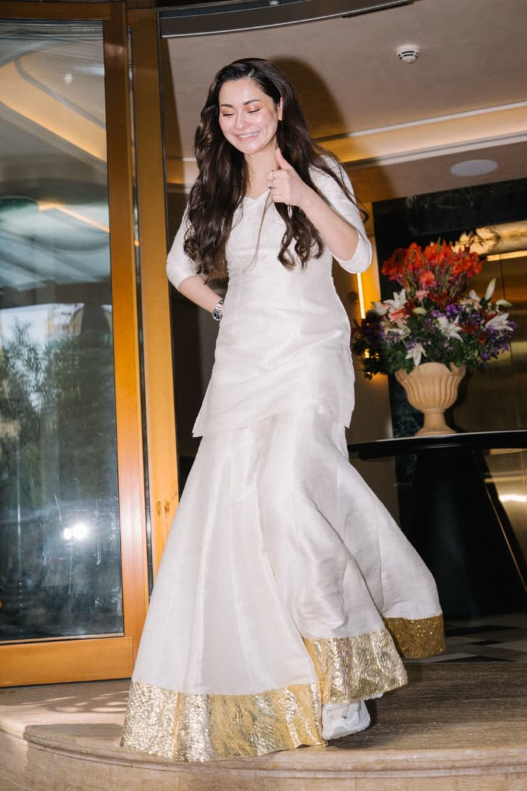 hania amir white silk dress Hania Amir Viral Dress White