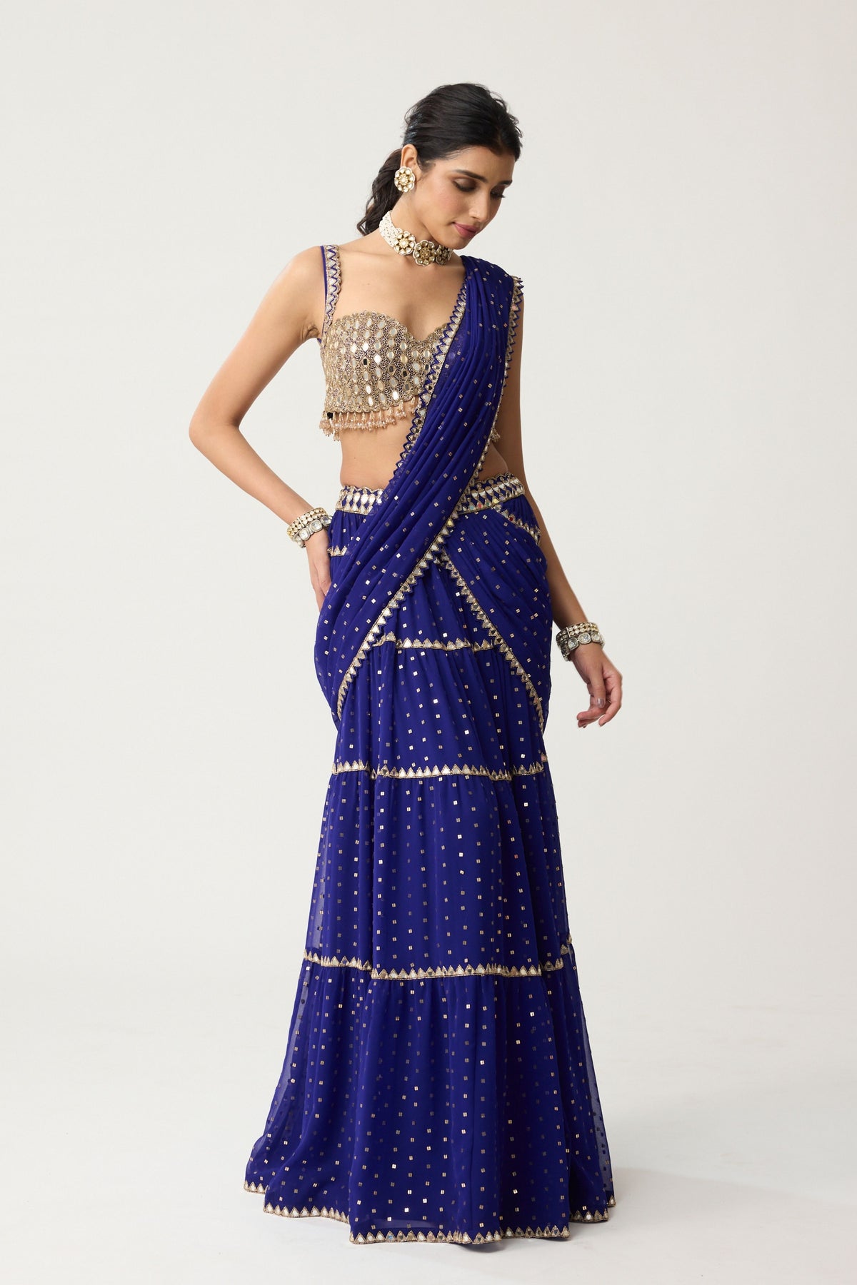 Persian Blue Multi-tier Saree Set