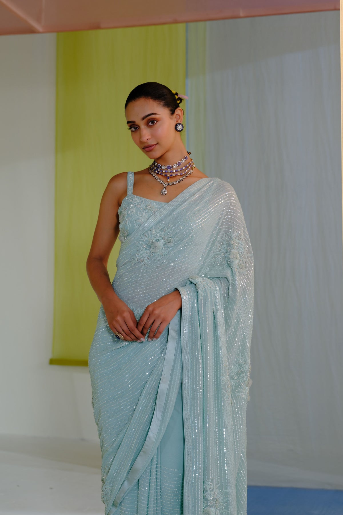 Pale Turquoise Alina Saree Set