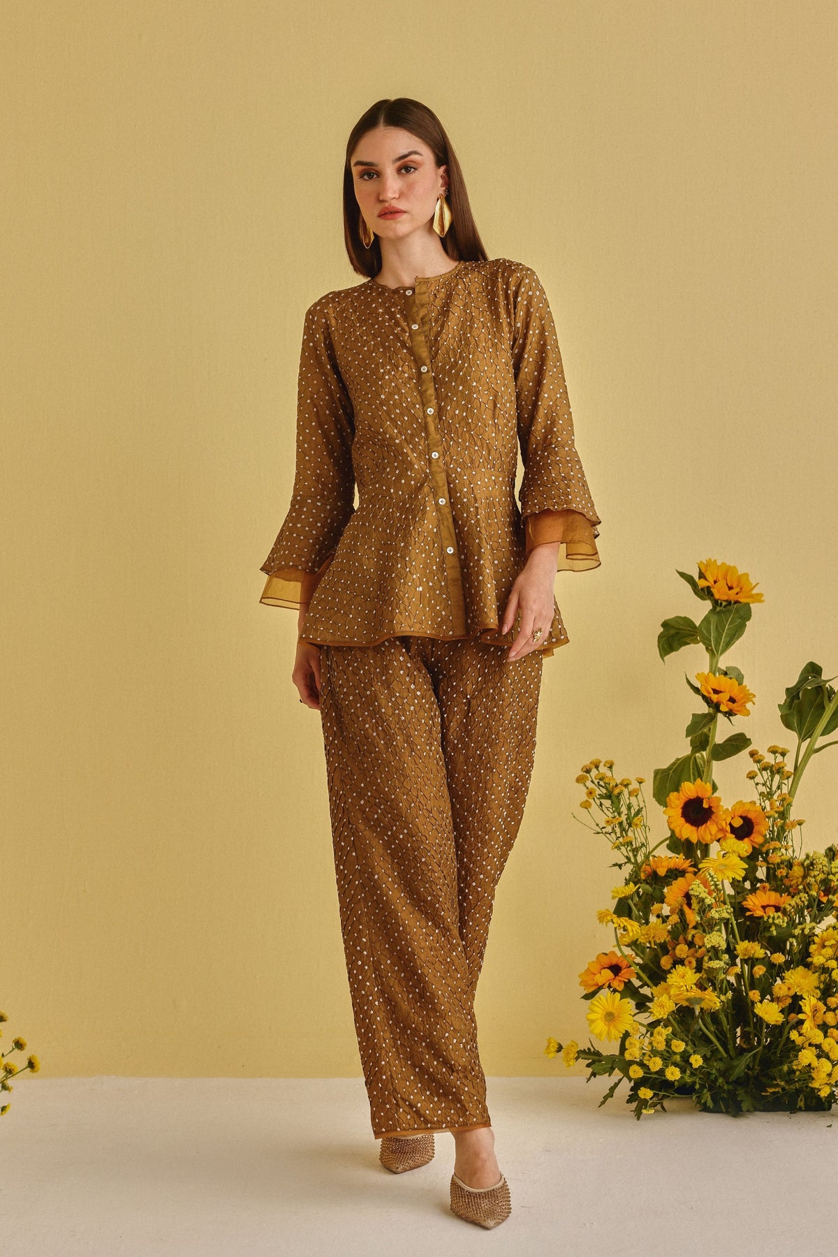 Bandhani Mocha Peplum Top