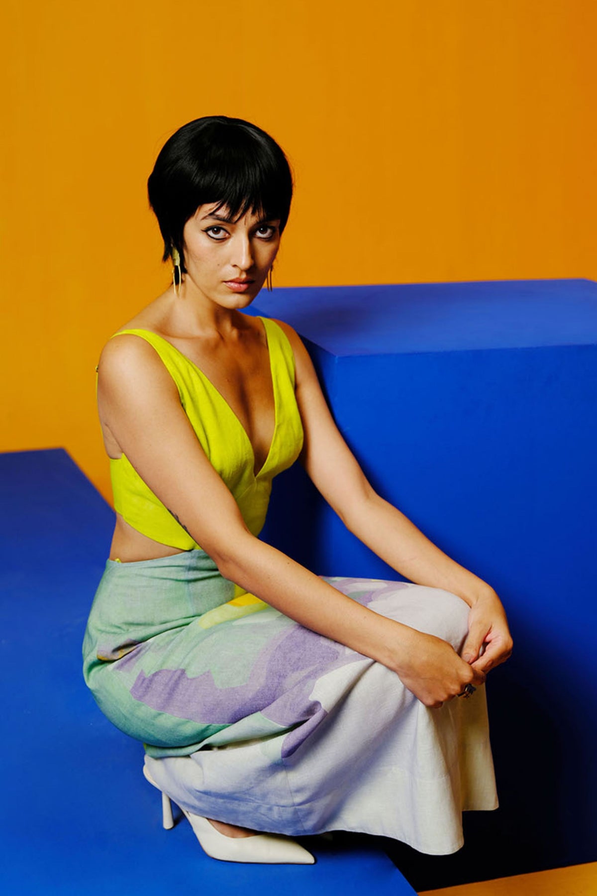 Blue and Green Cut-Out Dress