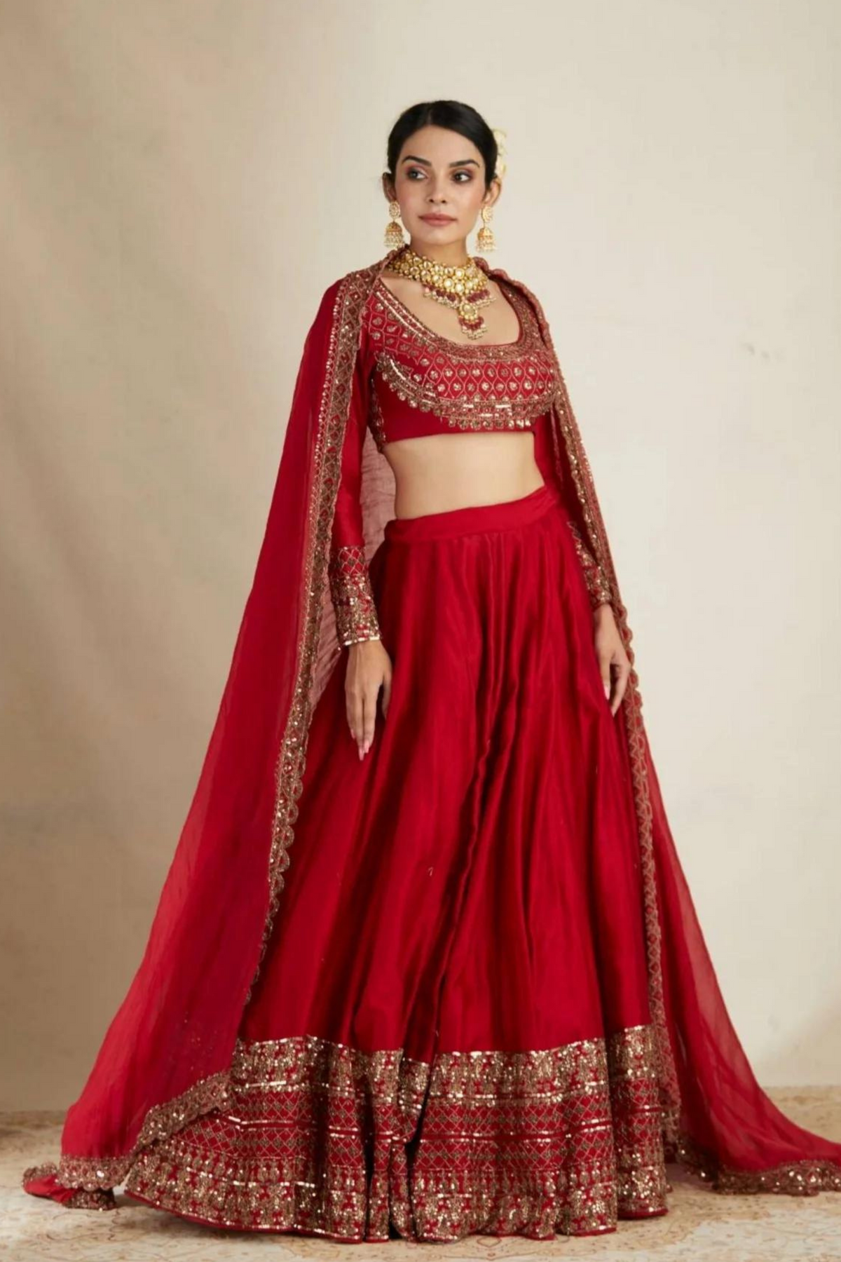 Red Chanderi Lehenga Set