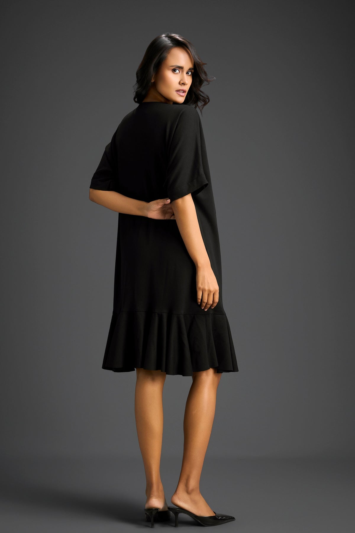 Black V-neck Embroidery Dress